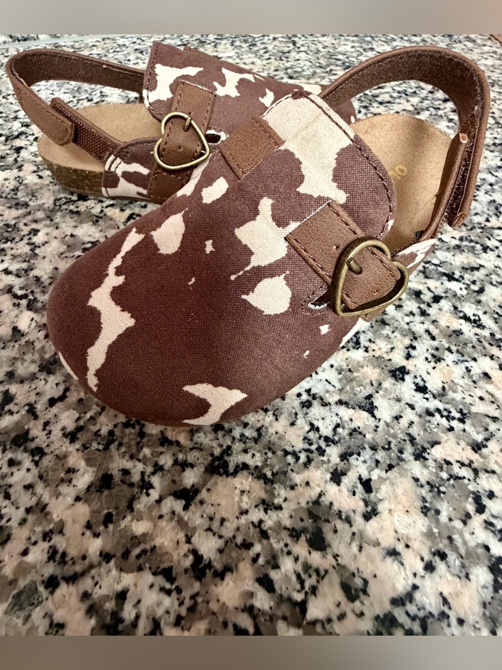 Old Navy Brown and Cream Cow Print Kids Slingback Moccasins